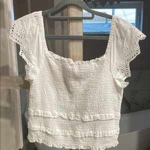 White Eyelet Smocked Top